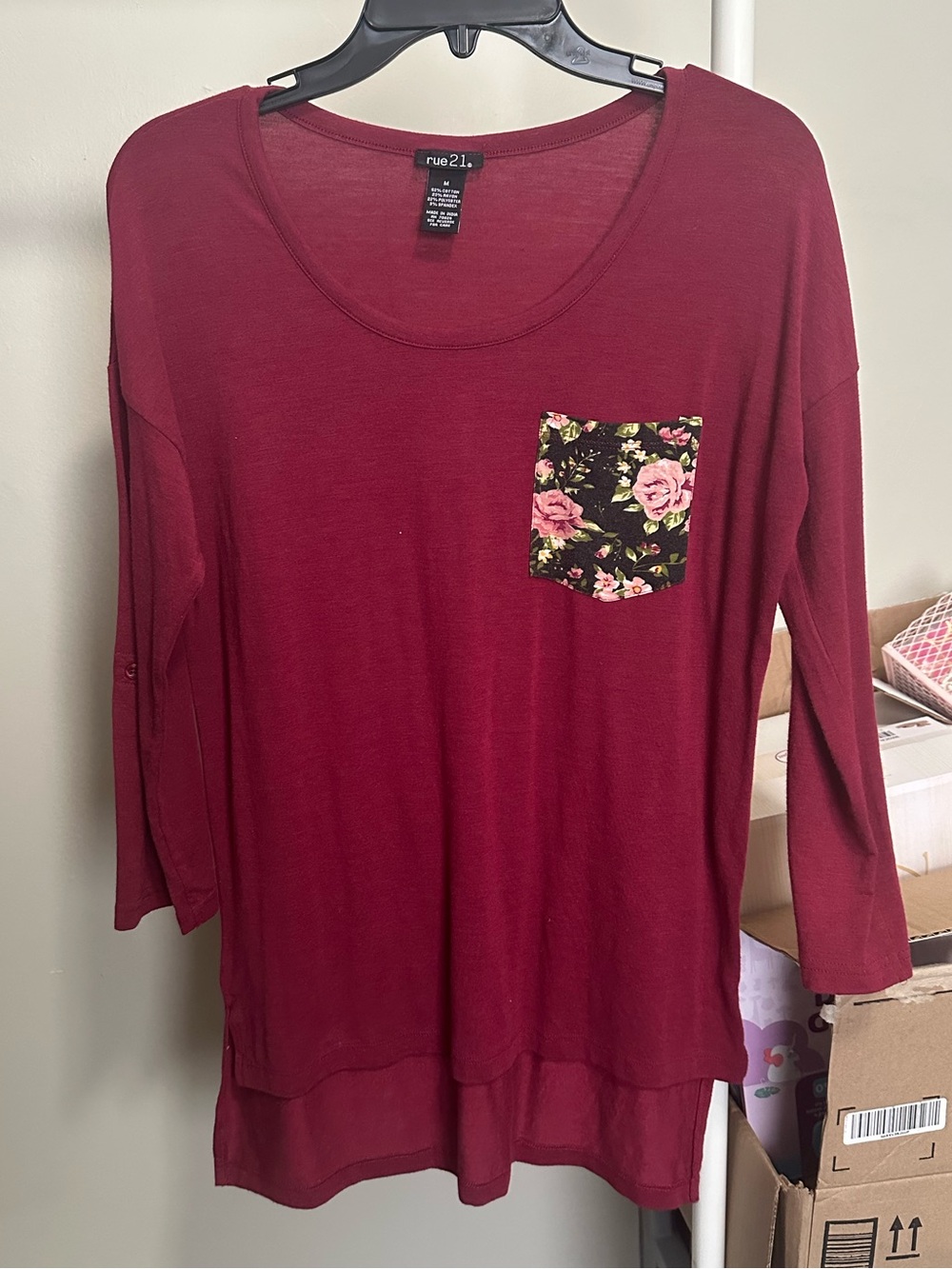 Maroon Tunic with floral pocket size medium
